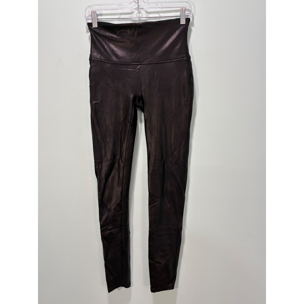 Spanx Faux Leather Leggings Black High Waist Shaper Slimming Large 20110R